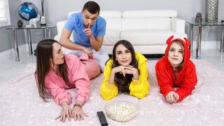 Onesie Foursome w Stepsister's Friends on Movie Night