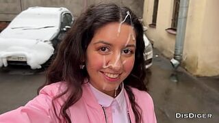 A cute girl was fucked, cum on her face and she went to college covered in cum - Cumwalk