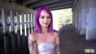 YNGR - Hot Inked Purple Hair Punk Teen Gets Banged