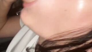 Young bitch smokes and sucks cock