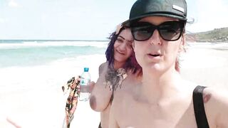 Naked on the Nudist beach.
