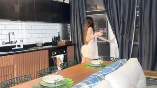 My friend's husband fucked me in the kitchen and she was resting in the bedroom