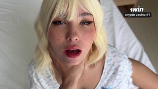 Asian Blonde is Covered in Cum
